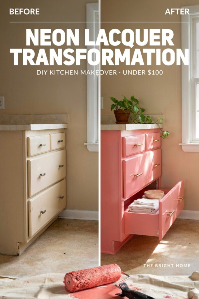 DIY neon kitchen island cabinet transformation before and after

Transform kitchen cabinets with a neon lacquer for high-impact, low-cost change.