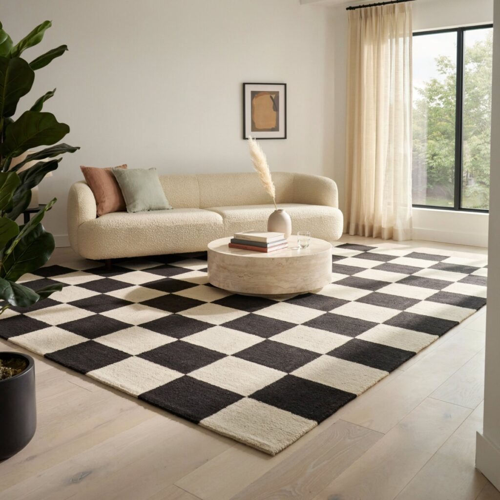 How to Style a Checkerboard Rug