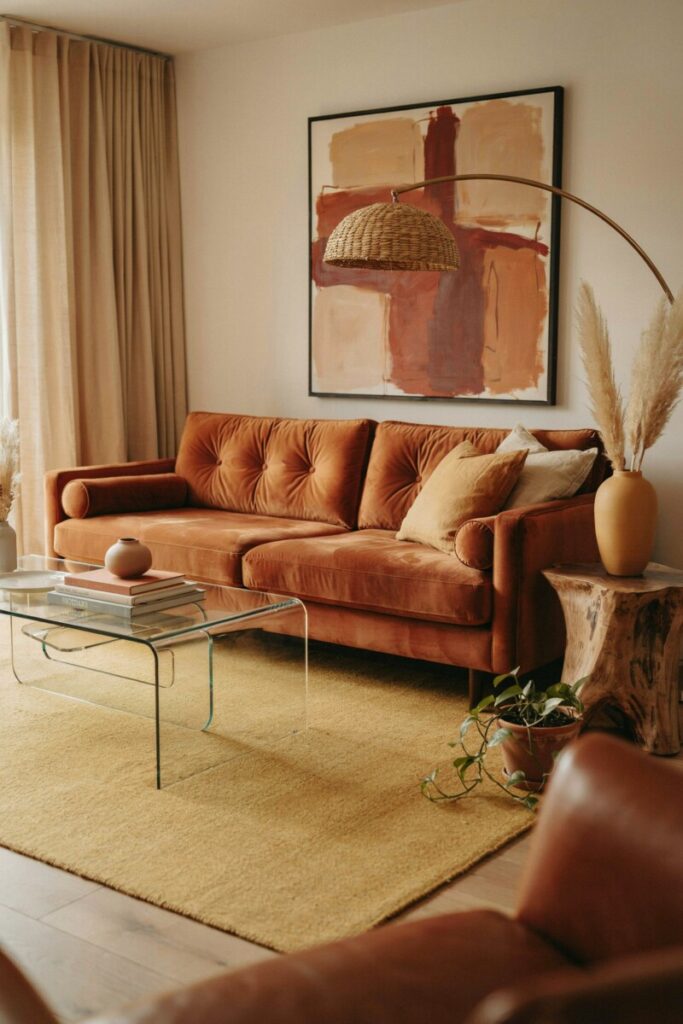 Monochrome Velvet with Mixed-Material Furniture
