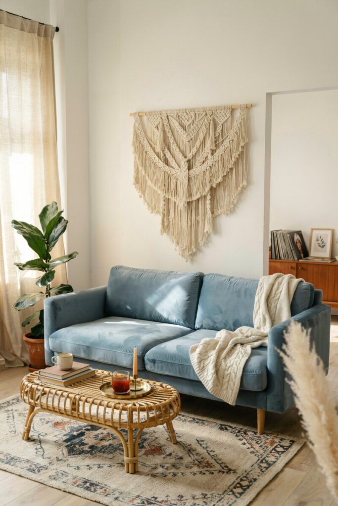 Pastel Velvet Sofa in a Boho Mix